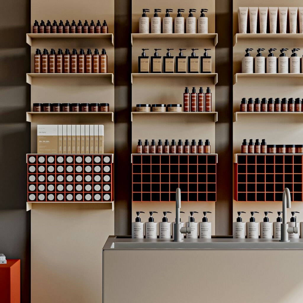 various beauty products on shelves